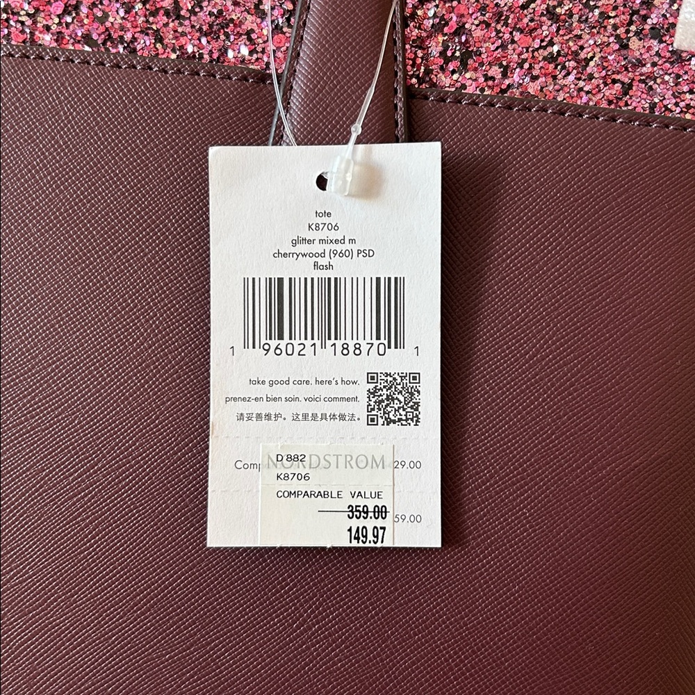 Kate Spade Flash Mixed Media Glitter Tote in Cherrywood-NWT - Picture 3 of 6